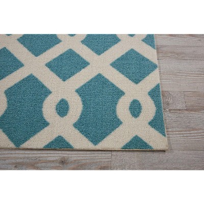 Poolside Aqua and White Synthetic Square Outdoor Rug