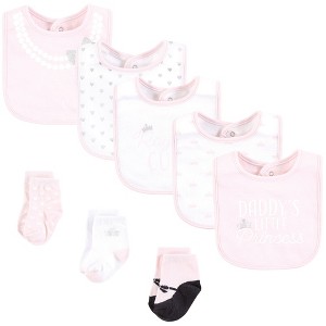 Hudson Baby Infant Girl Cotton Bib and Sock Set, Daddys Princess Crown, One Size - 1 of 4