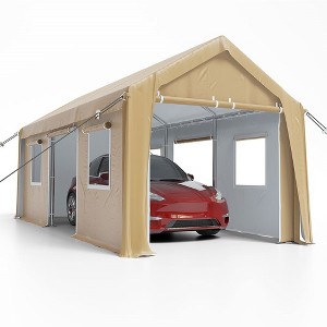 Whizmax Heavy Duty Steel Outdoor Carport,Storage Boat Shed Canopy Garage Car Shelter With 4 Window Sidewalls And 4 Doors - 1 of 4