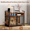 Large Dog Crate Furniture, Furniture Dog Crate with Drawers Storage, Adjustable Raised Feeder, Wooden Dog Crate for Large/Medium Dog Indoor Brown - 2 of 4