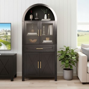 Okak Tall Arched Storage Pantry Cabinet with Glass Doors & Adjustable Shelves,Display Sideboard Accent Cabinet for Dining Room,Kitchen - 1 of 4