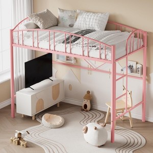 CuisinSmart Twin Size Loft Bed, Heavy Duty Metal Loft Bed Frame with Arched Guardrail and Safety Ladder, Space-Saving, No Box Spring Needed - 1 of 4