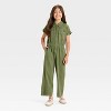 Girls' Short Sleeve Jumpsuit - Cat & Jack™ Dark Olive Green - 3 of 3