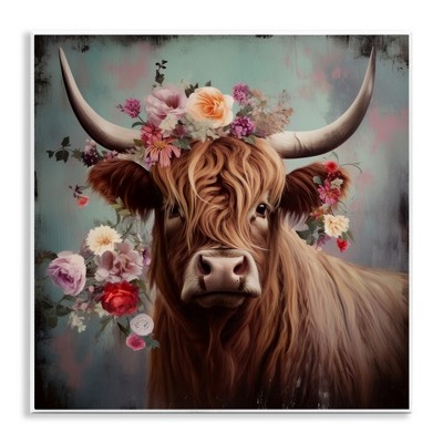 Stupell Industries Cow with Vintage Florals, 12" x 12"