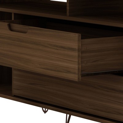 Brown MDF Mid-Century Modern TV Stand with Cabinet