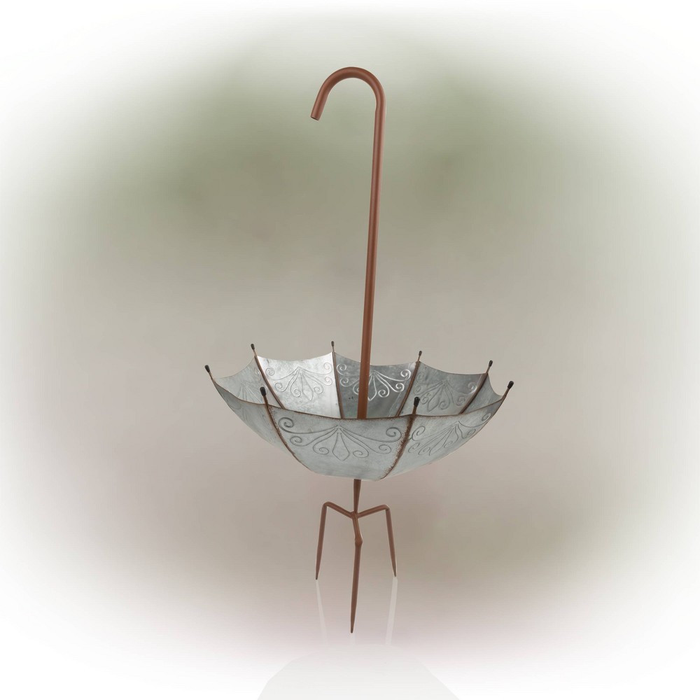 36" Iron Rustic Upside Down Umbrella Outdoor Planter/Garden Stake Silver/Brown - Alpine Corporation