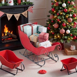 FURNIinspire Decorative Holiday Scene Props Large Iron Sleigh Distressed Christmas Santa Holiday Decoration, Home Decor, Red, 14.5"*10"*11" - 1 of 4