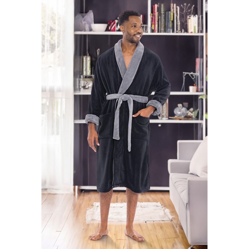 Men's Plush Fleece Robe, Soft Cozy Warm Wrap Around Bathrobe, 5 of 7