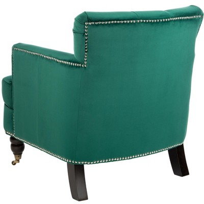 Emerald Velvet Tufted Club Chair with Espresso Wood Legs