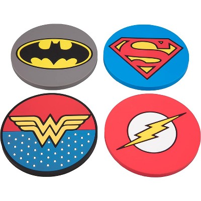 Underground Toys Justice League Super Hero Coaster Set of 4 - Batman  Superman  Wonder Woman  The Flash - Great DC Comics Gift - PVC