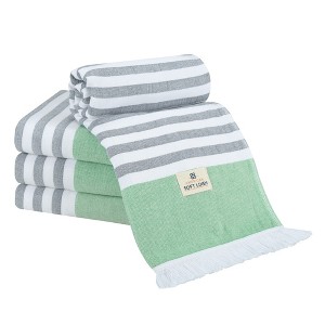 American Soft Linen 4 Piece Turkish Peshtemal Beach Towel Set, Light Weight Peshtemal Beach Pool Towels - 1 of 4