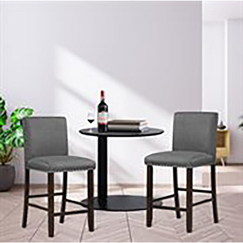Tangkula Set of 2 Bar Stools Linen Fabric Counter Height Chairs for Kitchen Island Grey, 2 of 11