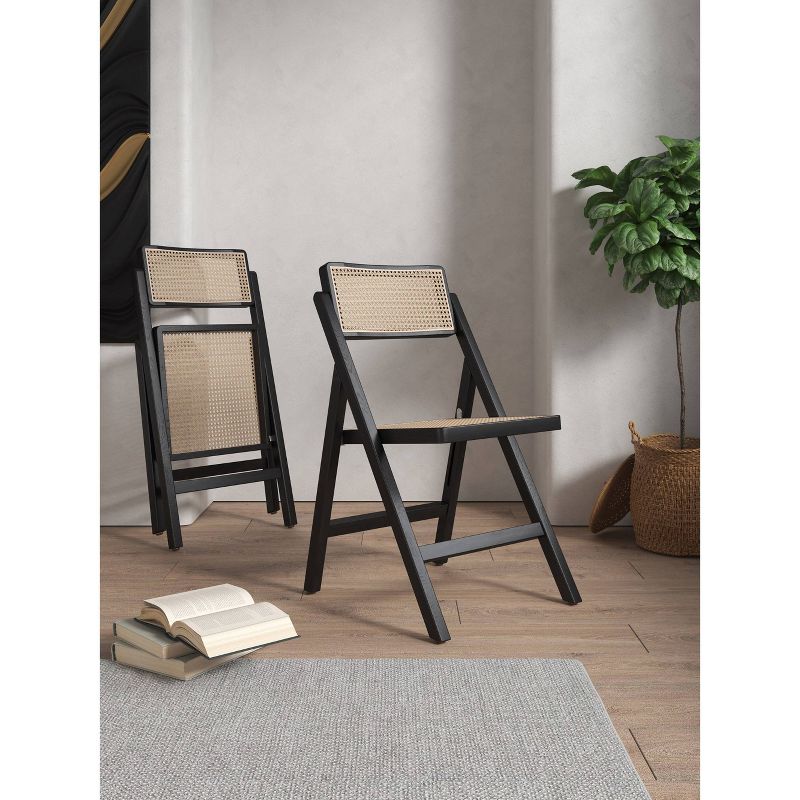 Set of 4 Pullman Cane Folding Dining Chairs Black/Natural - Manhattan Comfort, 3 of 13