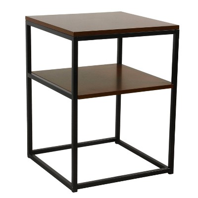 Square Wood and Metal Accent Table with Shelf Storage Dark Walnut Brown/Black - HomePop