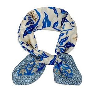 Wrapables Satin Neckerchief Square Scarf 26.5 x 26.5 Inches, Botanical Blue - 1 of 4