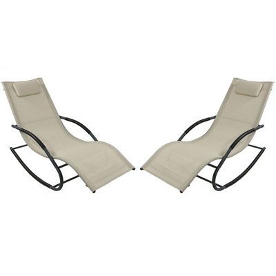 Sunnydaze Outdoor Patio and Lawn Wave Rocking Lounge Chair with Pillow, Beige, 2pk