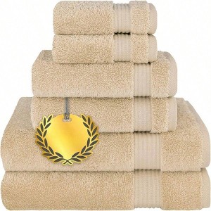 6 Piece Towel Set, 100 Soft Turkish Towels for Bathroom, 2 Bath 27 X 54 , 2 Hand 16 X 28 , 2 Washcloth 13 X 13, Beige - 1 of 4