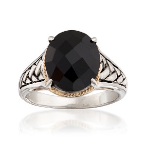 Ross-Simons Oval Black Onyx Braid Ring in Sterling Silver and 14kt Yellow Gold - 1 of 4