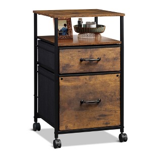 GALAXHERO Filing Cabinet 2 Drawer Mobile with Open Storage Shelf, Rolling Printer Stand for Home Office, Fits A4 Size, Rustic Brown Wood Grain - 1 of 4