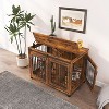 Okak Farmhouse Dog Crate with Barn Sliding Doors, Dog Kennel with Metal Mesh and Wheels, Dog Cage with Partition for Two Puppie Dogs, Rustic Brown - 2 of 4