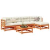 vidaXL Outdoor Pine Wood Patio Sofa Set - 6 Piece Modular Wax Brown Furniture with Cushions for Garden, Deck, or Terrace Lounge - 2 of 4