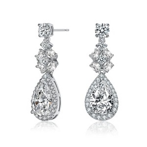 Guili Sterling Silver White Gold Plated Drop Earrings with Clear Cubic Zirconia, a Brilliantly Polished Look That Enhances Any Ensemble - 1 of 3