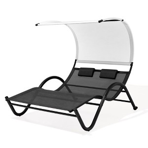 Crestlive Products Outdoor Double Chaise Lounge Chair with Canopy Shade & Wheels, Double Sun Bed Lounger - 1 of 4