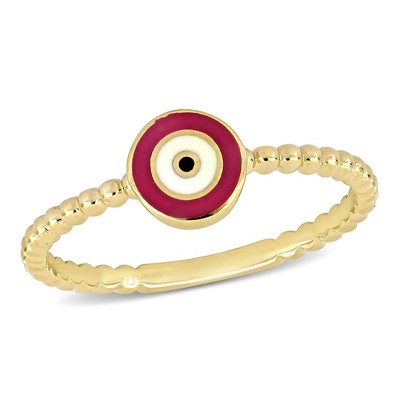 EVERLY JEWELRY | 14K Yellow Gold Pink and White  Evil Eye Ring