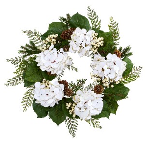 Nearly Natural 24-in Gold Trimmed Hydrangea and Berry Wreath - 1 of 1