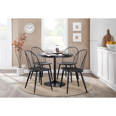 Vynxaria Dakota Industrial Dining Table in Black Steel and Black Wood