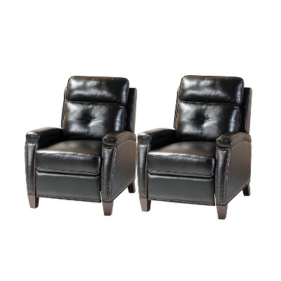 Set of 2 Florina Modern Upholstery Genuine Leather Recliner with Nailhead Trim for Living Room and Bedroom  | ARTFUL LIVING DESIGN