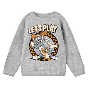 Tom & Jerry Let's Play Crew Neck Long Sleeve Athletic Heather Boy's Sweatshirt - 1 of 2