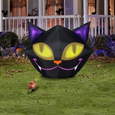 4 ft Black Inflatable Halloween Cat with Yellow Eyes and Projection
