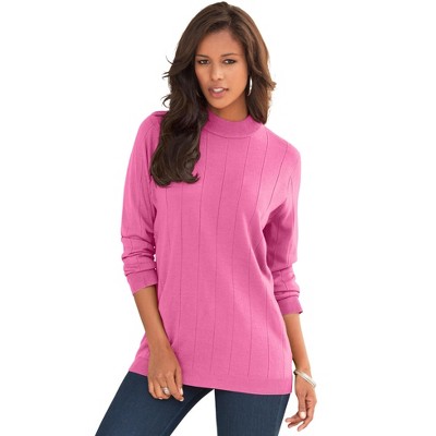 Roaman's Women's Plus Size Fine Gauge Drop Needle Mockneck Sweater