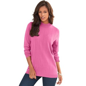 Roaman's Women's Plus Size Fine Gauge Drop Needle Mockneck Sweater - 1 of 4