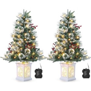 3ft Artificial Christmas Tree With 78 LED Lights, Snowman Base, Battery Operated, 8 Modes, Fiber Optic for Living Room - 1 of 4