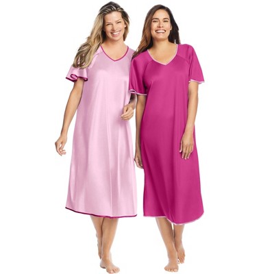 Only Necessities Women's Plus Size 2-Pack Short Silky Gown