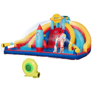 Outsunny 5-in-1 Inflatable Water Slide, Kids Castle Bounce House with Slide, Pool, Basket, Climbing Wall, Carry Bag, Repair Patches - 1 of 4