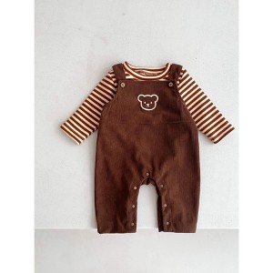 MyKids-USA Infant Baby Bear Head Corduroy Combo Overalls In Sets - 1 of 4