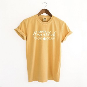 Simply Sage Market Women's Happy Hanukkah Short Sleeve Garment Dyed Tee - 1 of 4
