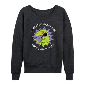 Women's - Rugrats - Reptar Sorry For What I Said Lightweight French Terry Wide Neck Long Sleeve Shirt - 1 of 4