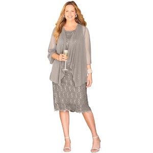 Plus Size Women's Sparkling Lace Jacket Dress by Catherines in Misty Taupe (Size 24 W)
