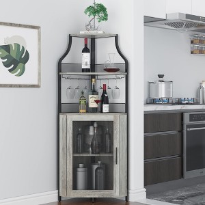 TROPOW Corner Bar Rack Cabinet with Detachable Wine Rack, Bar Cabinet with Glass Holder, Small Sideboard and Buffet Cabinet with Mesh Door - 1 of 4