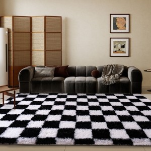 LOVEVOOK Checkered Rugs for Living Room, 5x7ft Area Rugs Non-Slip Shag Fluffy Plush Soft Rug, Carpet for Bedroom, Dorm Home Decor Aesthetic - 1 of 4