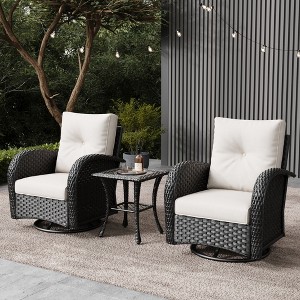 LayinSun Outdoor Patio Furniture Set, Black Rattan Wicker Sectional Swivel Rocker Chairs Sets - 1 of 4