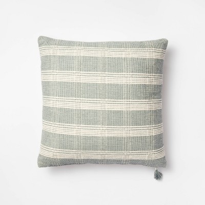 Woven Plaid Square Throw Pillow with Tassel Zipper Light Green/Cream -Threshold™ designed with Studio McGee