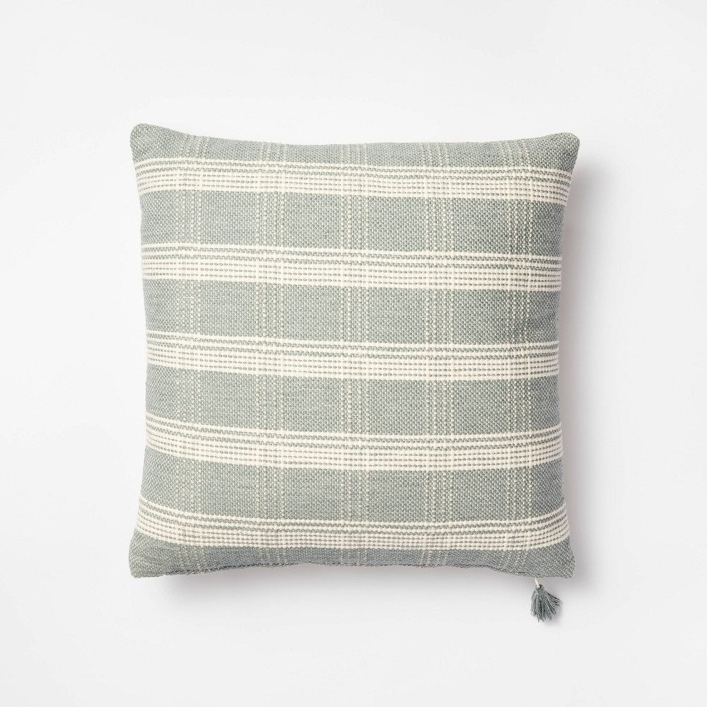 Woven Plaid Square Throw Pillow with Tassel Zipper Light Green/Cream -Threshold designed with Studio McGee