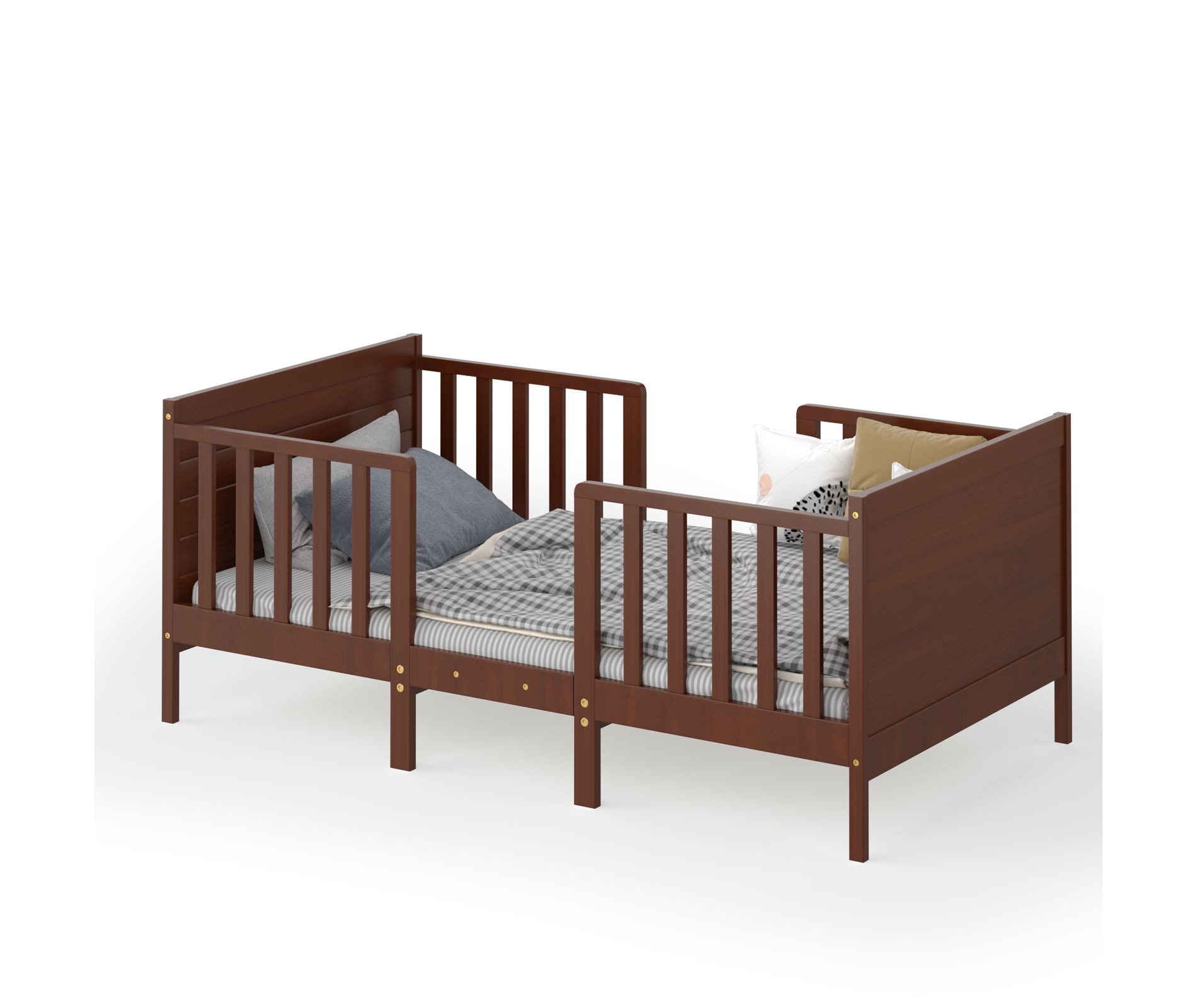 Tangkula 2-in-1 Convertible Kids Furniture Bed Toddler Crib with 2 Side Safety Guardrails Brown