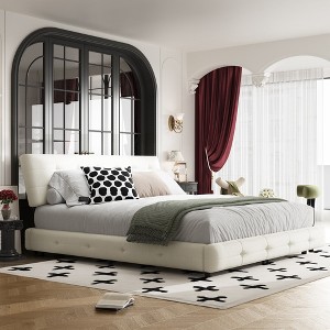 Whisen King Size Chenille Platform Bed, Wooden Bed Frame,Tufted Headboard with Extra-Large Ultra-Soft Cloud Pillow - 1 of 4