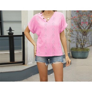 Womens Summer Shirts V Neck Short Sleeve Shirts for Women - 1 of 4